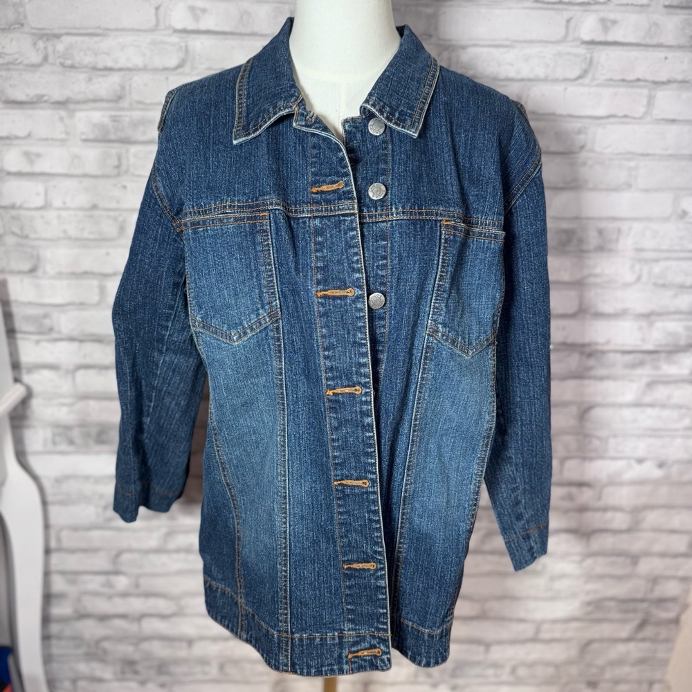 Chico's Dark Wash Blue Denim Button Up Classic Jacket